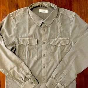 Buck Mason Draped Twill Two Pocket Olive Long Sleeve Work Shirt - Medium.
